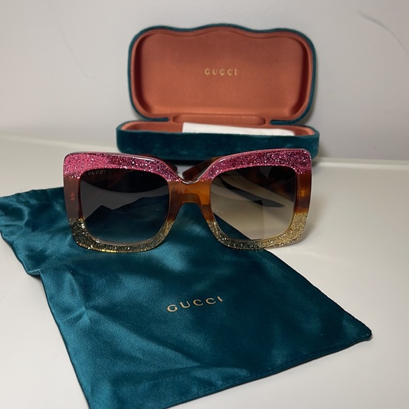 Gucci Pink/ Yellow/ Brown Glitter Sunglasses
